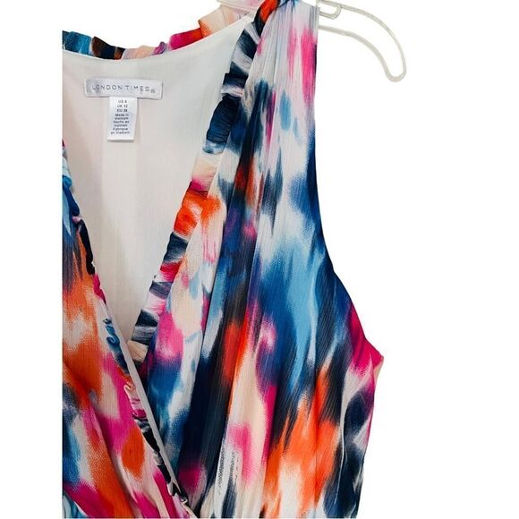 London Times Tie Dye Rainbow Watercolor Gender Reveal Maxi Sleeveless Dress sz 8 - Picture 6 of 10